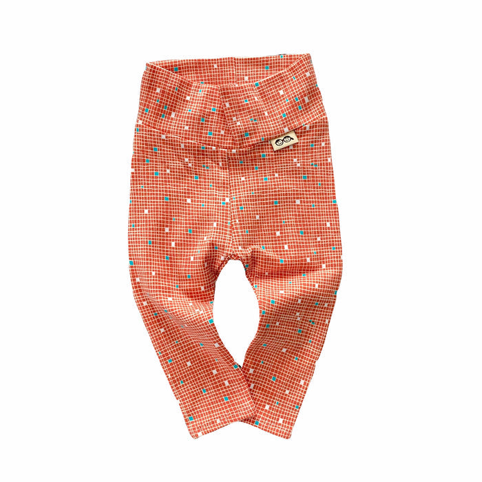 Tiny Squares on Coral Leggings and/or Knot Beanie