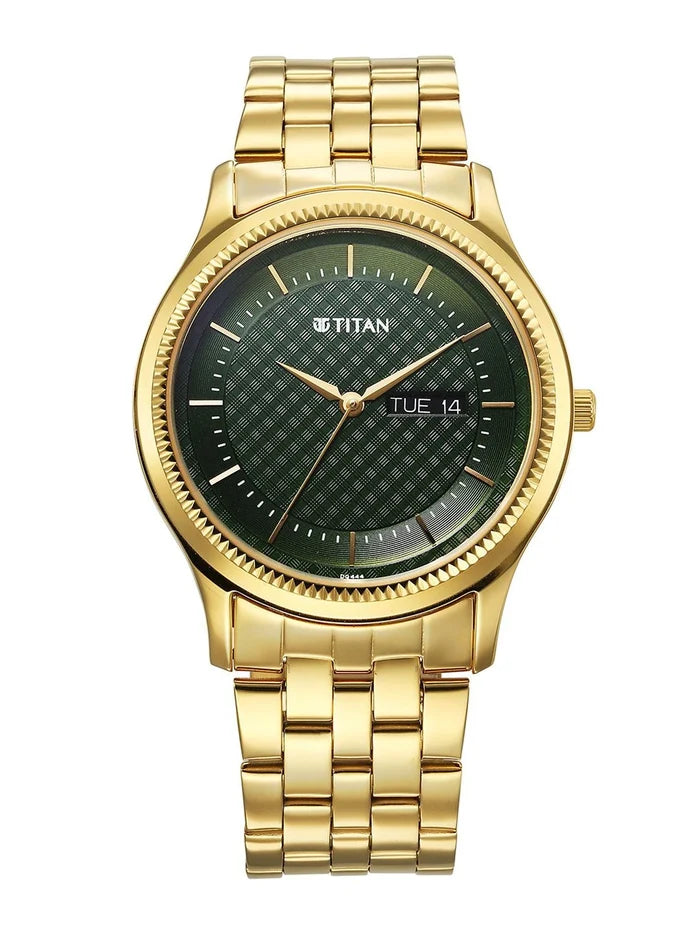 Titan Brass Dial & Stainless Steel Bracelet Style Strap Analogue Watch - 1824YM02