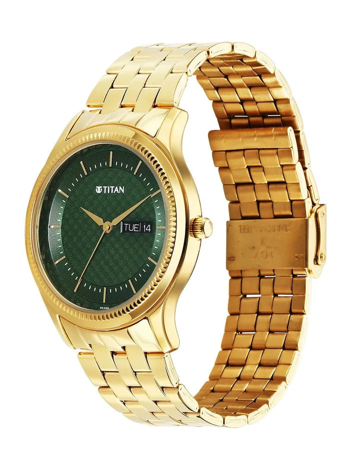 Titan Brass Dial & Stainless Steel Bracelet Style Strap Analogue Watch - 1824YM02