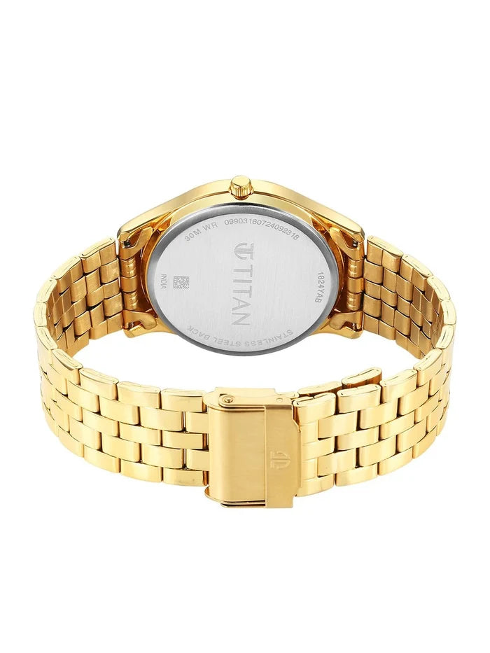 Titan Brass Dial & Stainless Steel Bracelet Style Strap Analogue Watch - 1824YM02
