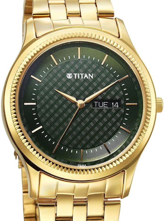 Titan Brass Dial & Stainless Steel Bracelet Style Strap Analogue Watch - 1824YM02