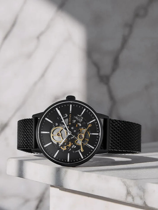 Titan Slimline Mechanical With Black Dial Watch - NT90159NM01