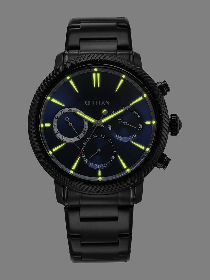 Titan Stellar Multifunction Analog With Blue Dial Watch - NT10012NM01