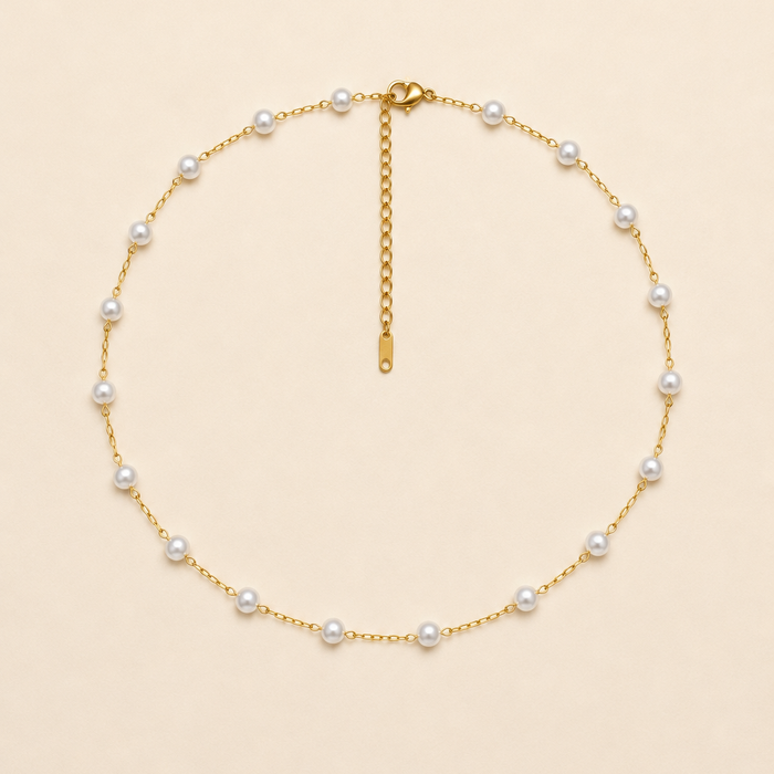 TITANIUM  STEEL PEARL STATION NECKLACE 1