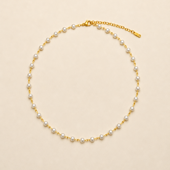 TITANIUM  STEEL PEARL STATION NECKLACE 1