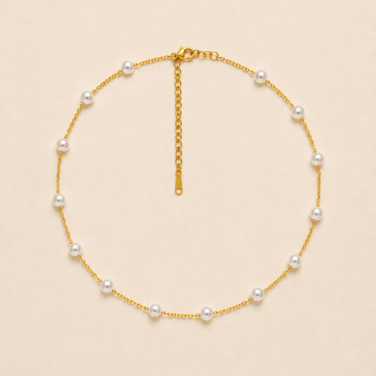 TITANIUM STEEL PEARL STATION NECKLACE 2