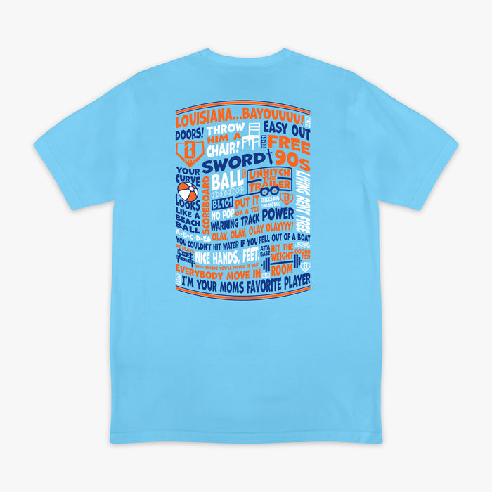 Blue Trash Talk graphic tee — back view