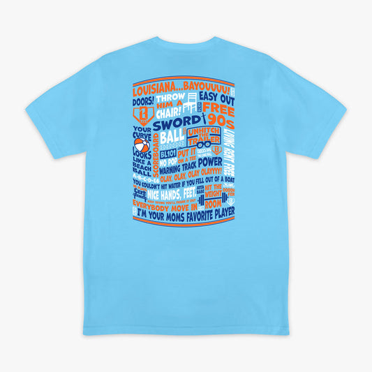 Blue Trash Talk graphic tee — back view