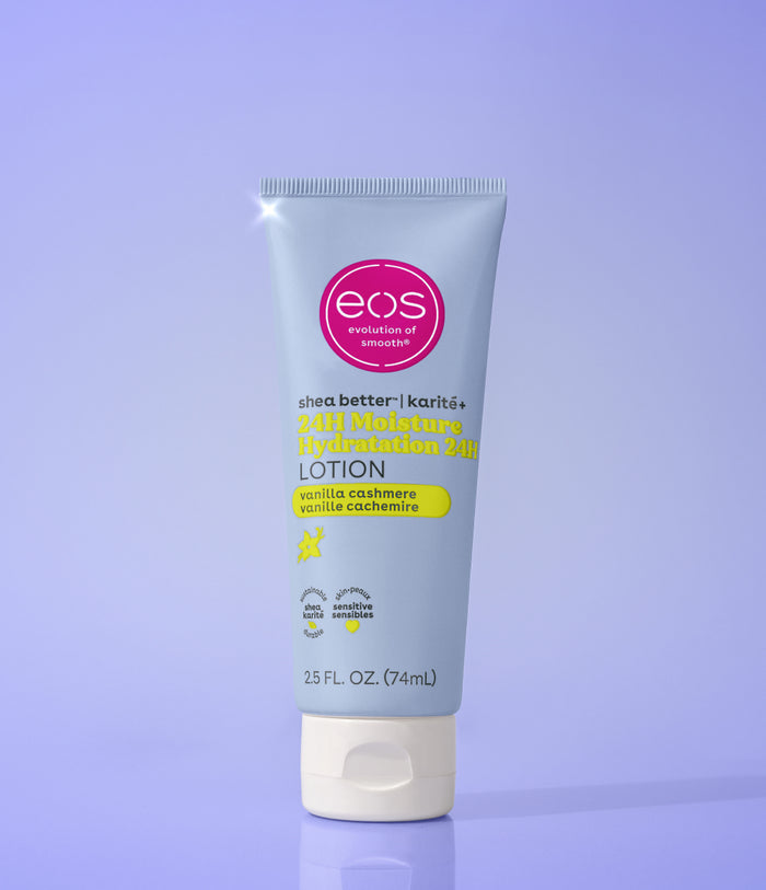 mini body lotion on purple background