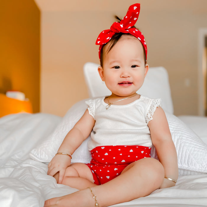 White Dainty Hearts on Red Bummies