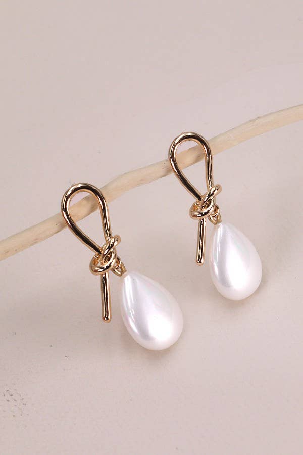 WIRED BOW WITH OPAL TEARDROP EARRINGS |GOLD