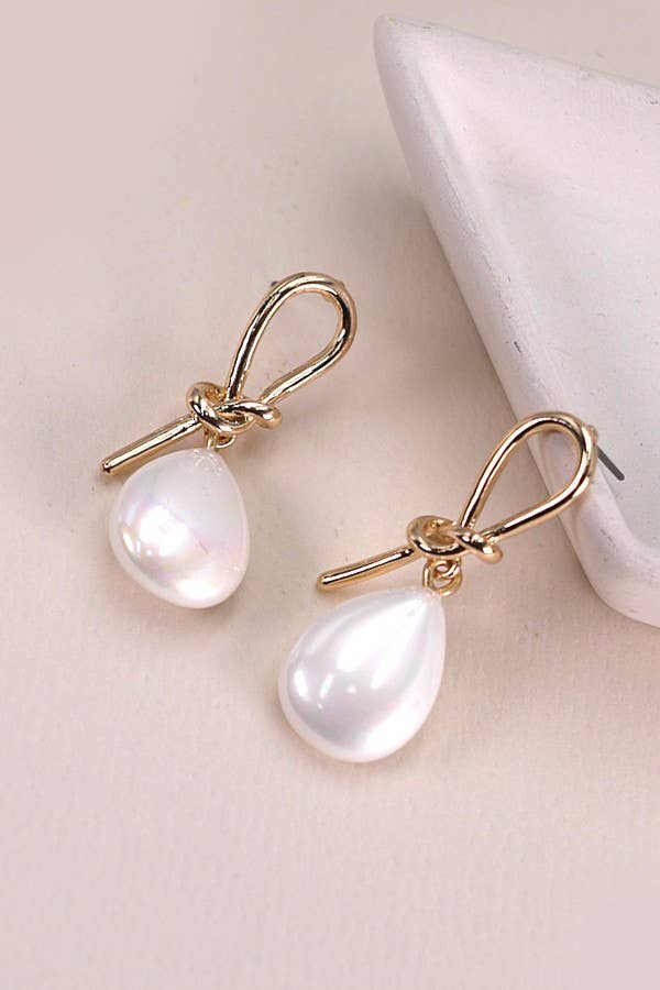 WIRED BOW WITH OPAL TEARDROP EARRINGS |GOLD